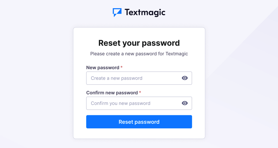 Reset your password page
