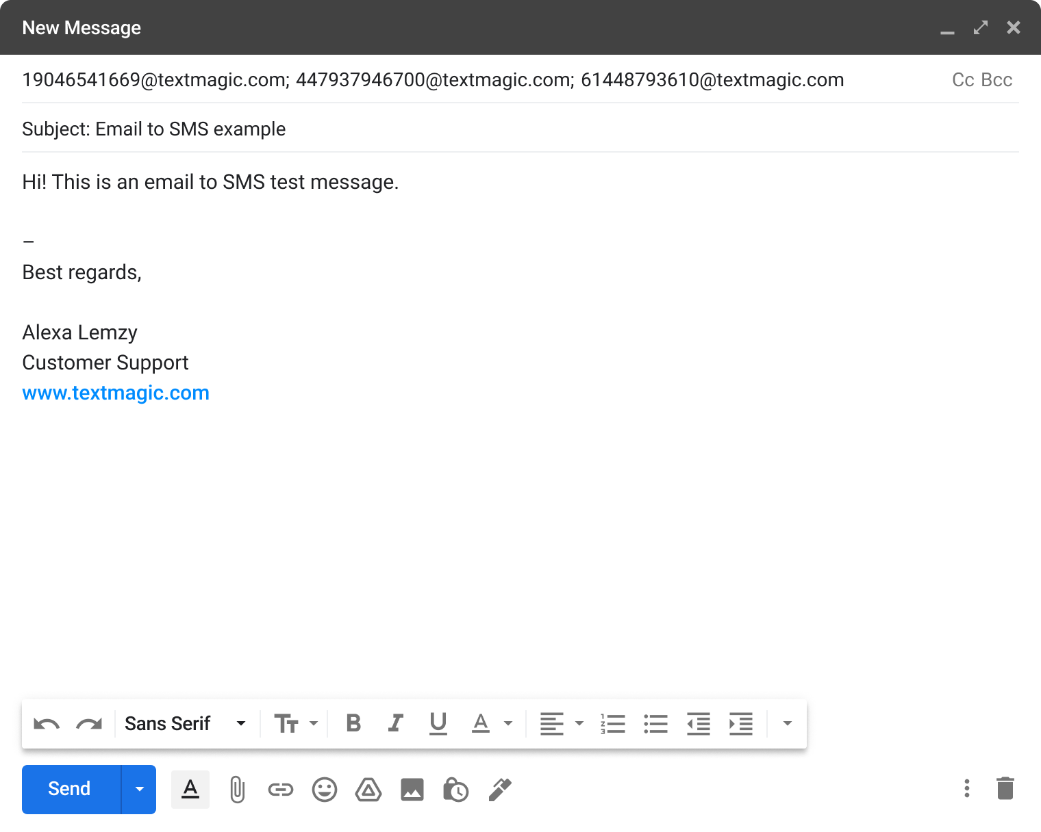 Textmagic send and receive email to sms