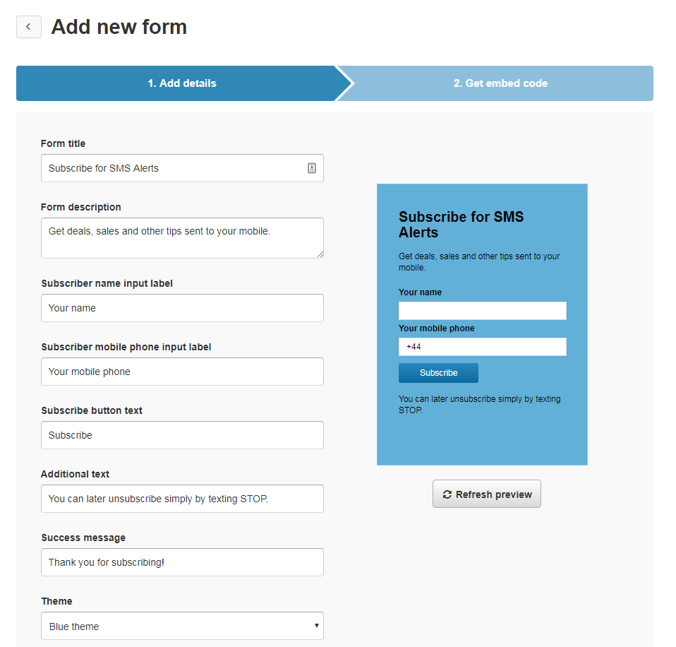 Textmagic check form details