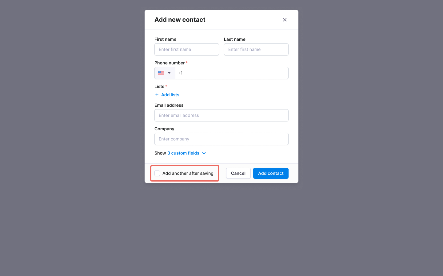 Textmagic enter contact's data