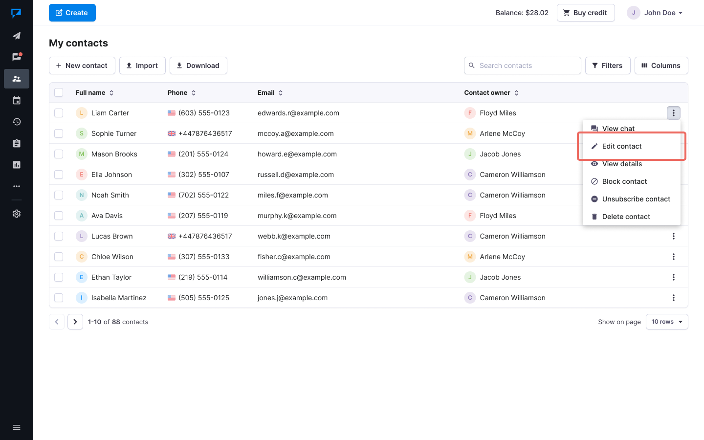 Textmagic update contact's information