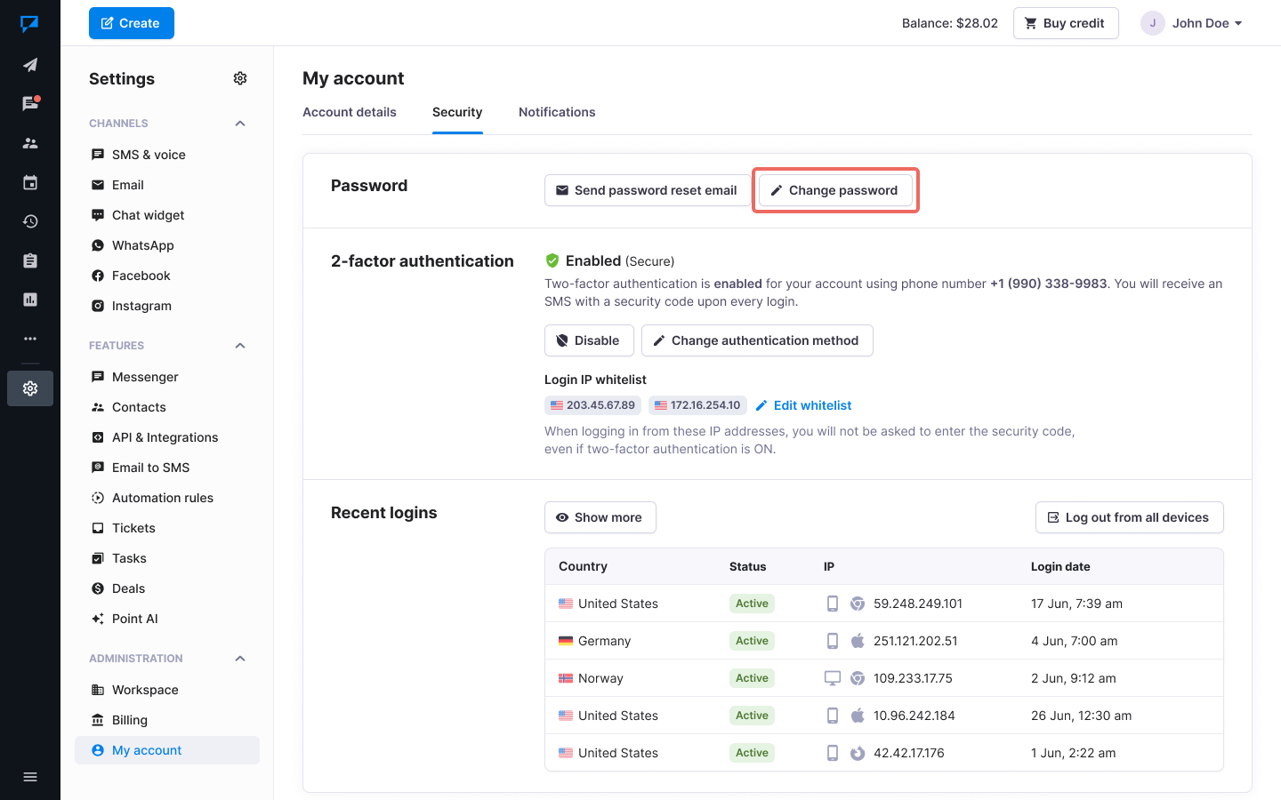 Textmagic update the password