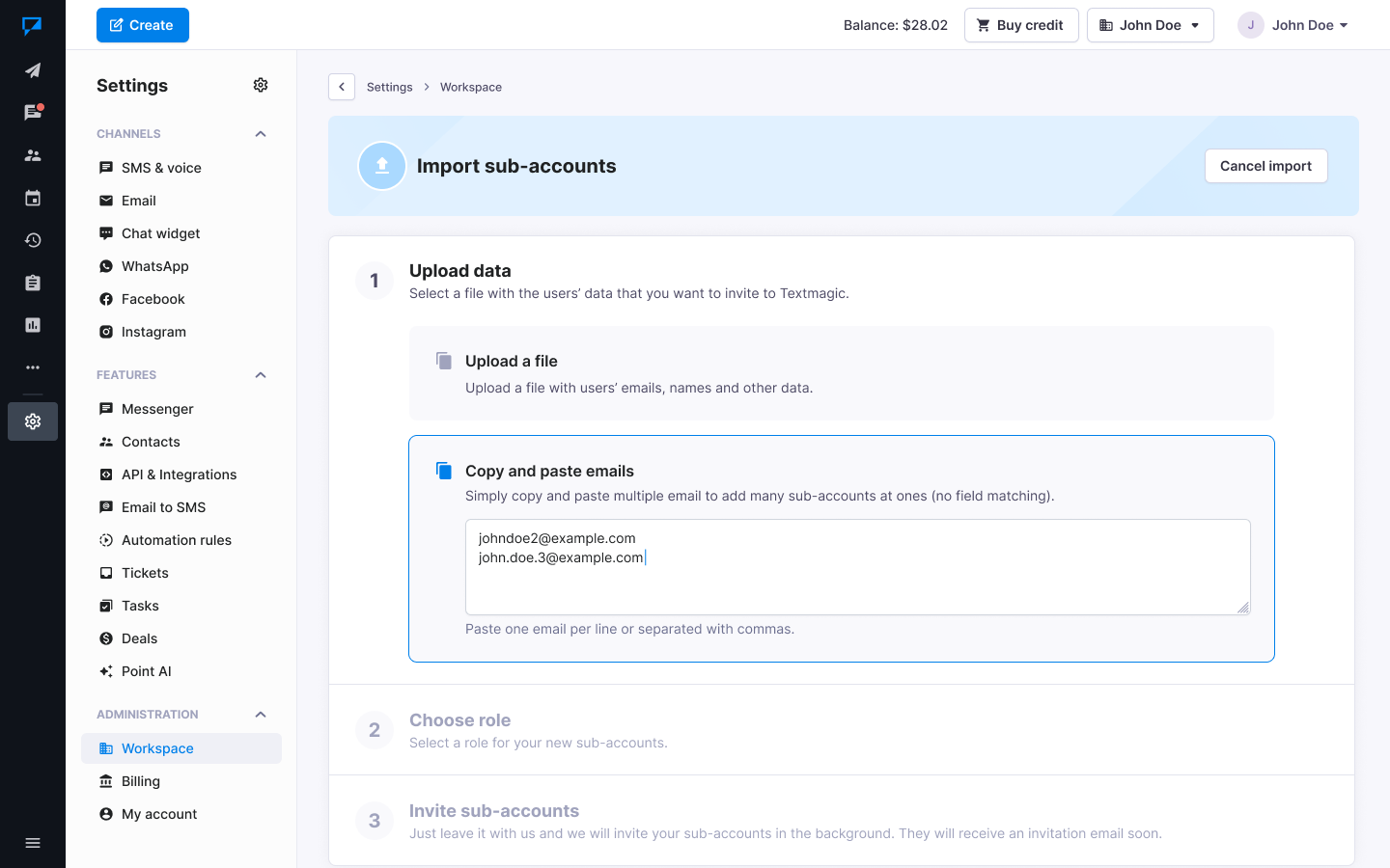 Textmagic import sub accounts