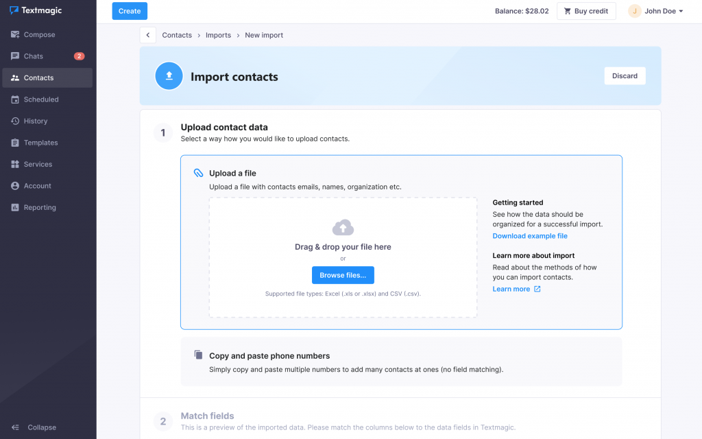 Import contacts from a .CSV or Excel file | Textmagic