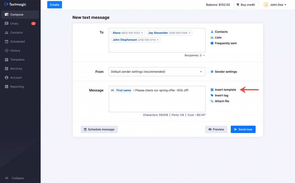 Save time with text message Templates | Textmagic