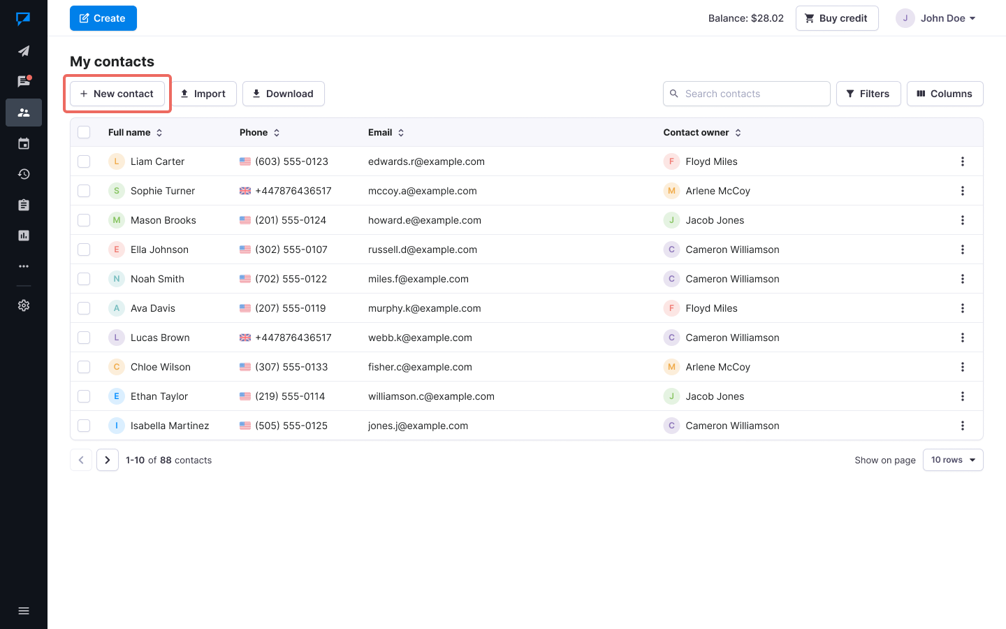 Textmagic add a new contact