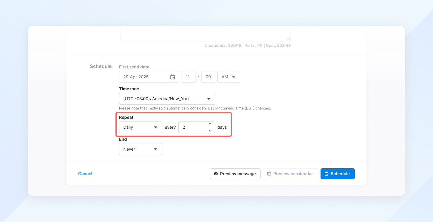 Textmagic repeat message