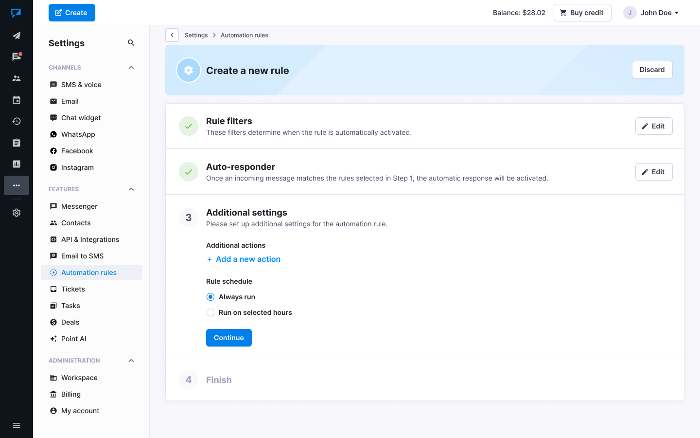 Textmagic add a new action