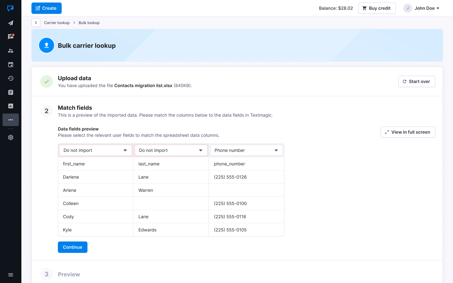 Textmagic match fields