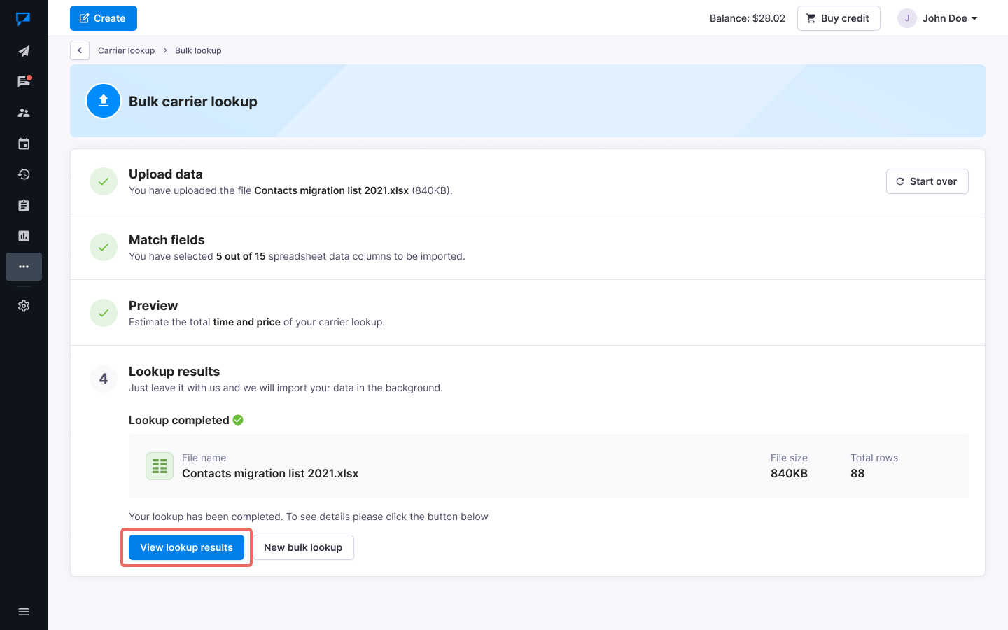 Textmagic download bulk lookup results