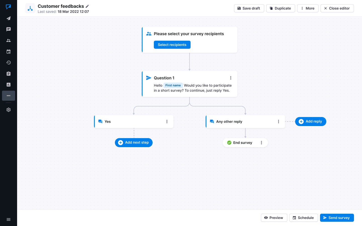 Textmagic build your SMS survey flow