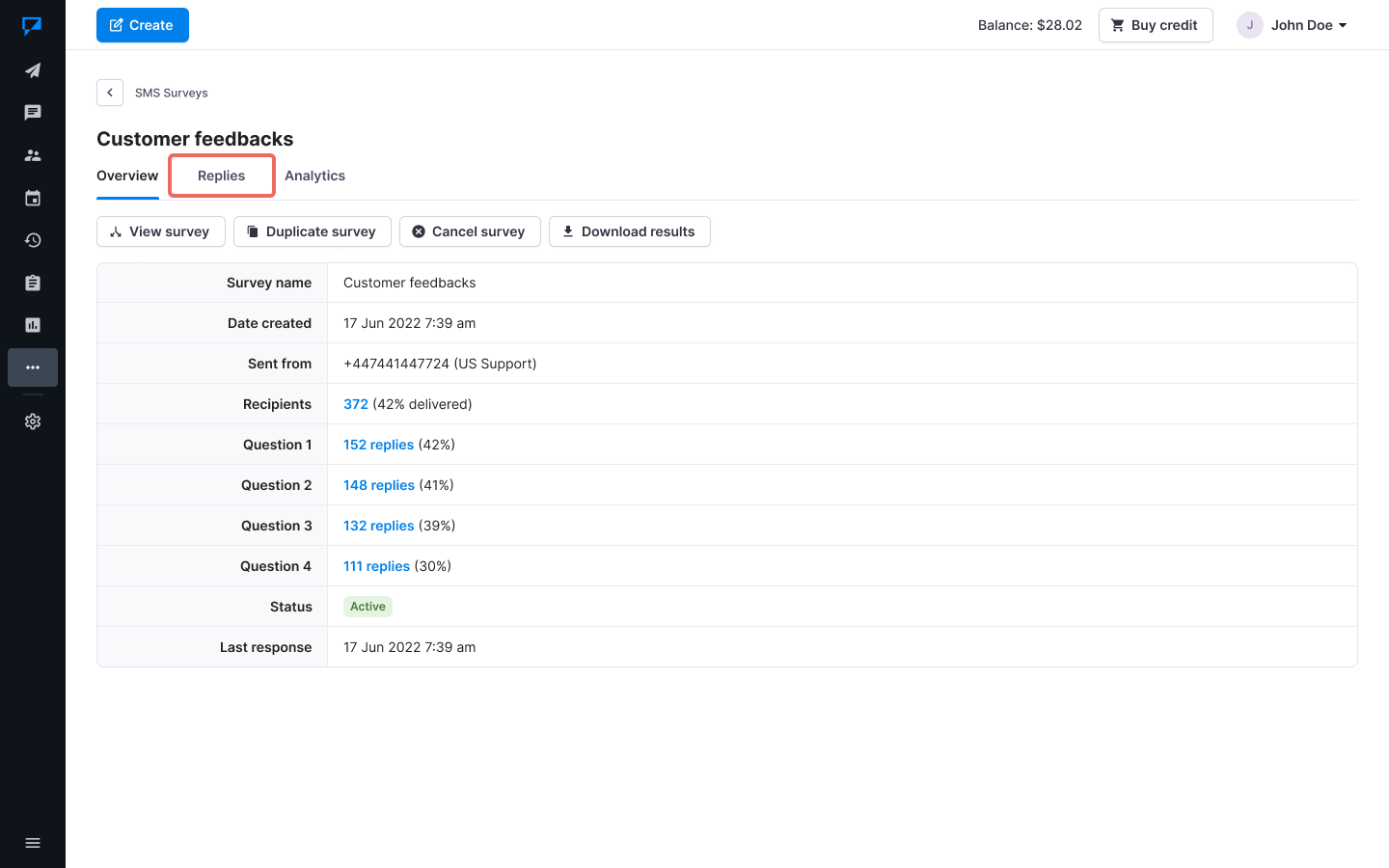 Textmagic SMS Survey details