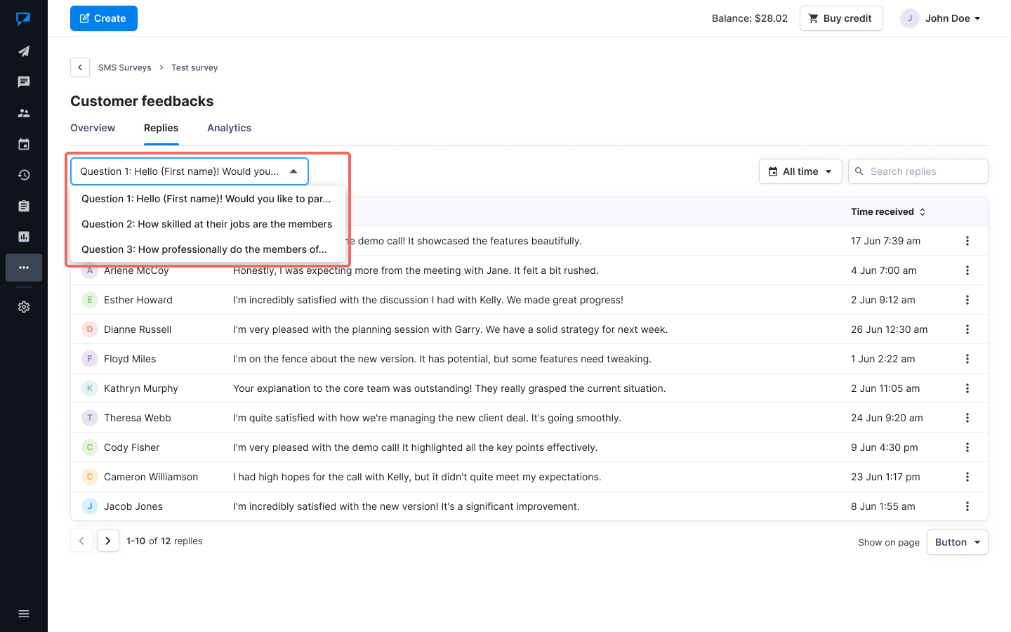 Textmagic choose sms survey question