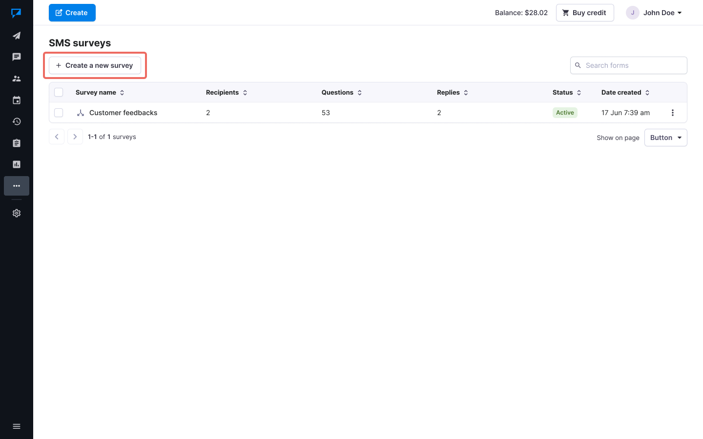 Create a new SMS Survey