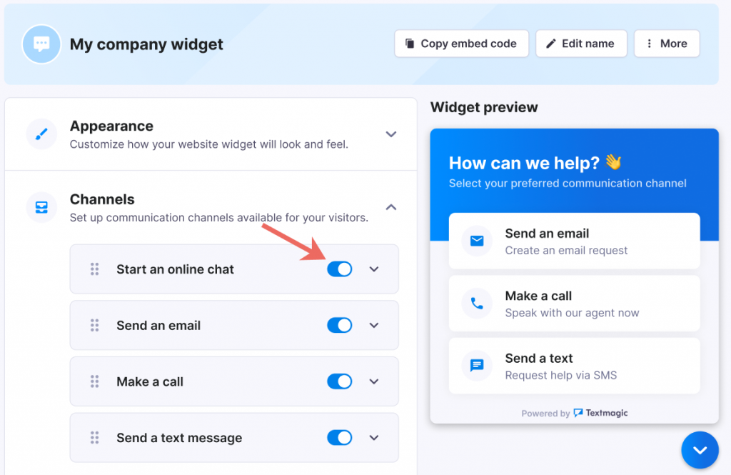 Support Text Channel Chat widget for all communication | Textmagic