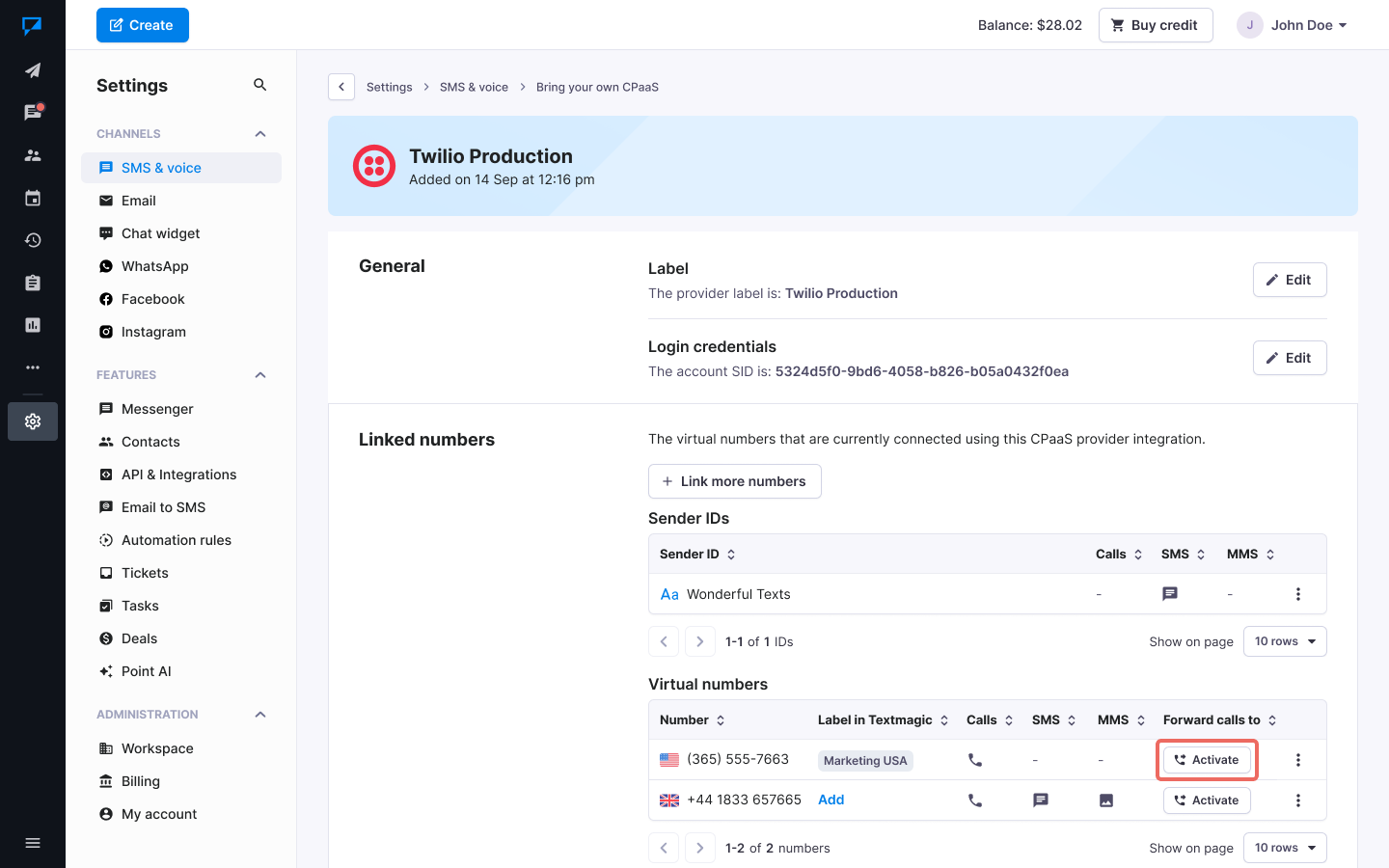 Call forwarding for Twilio numbers