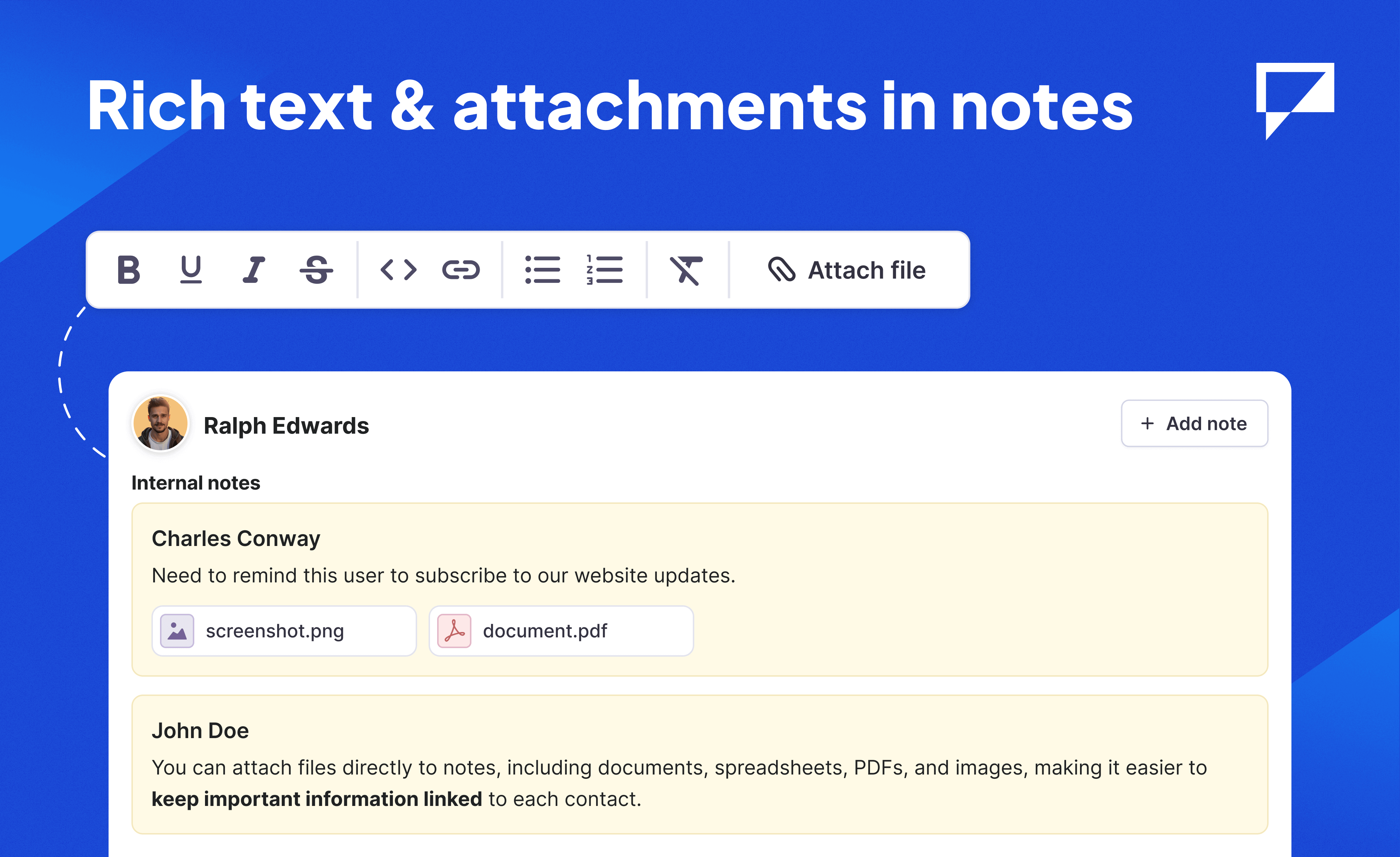 External Notes Internal notes with rich text and file attachments | Textmagic